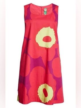 Marimekko Kestit Unikko shift dress fuchsia / dk red / yellow